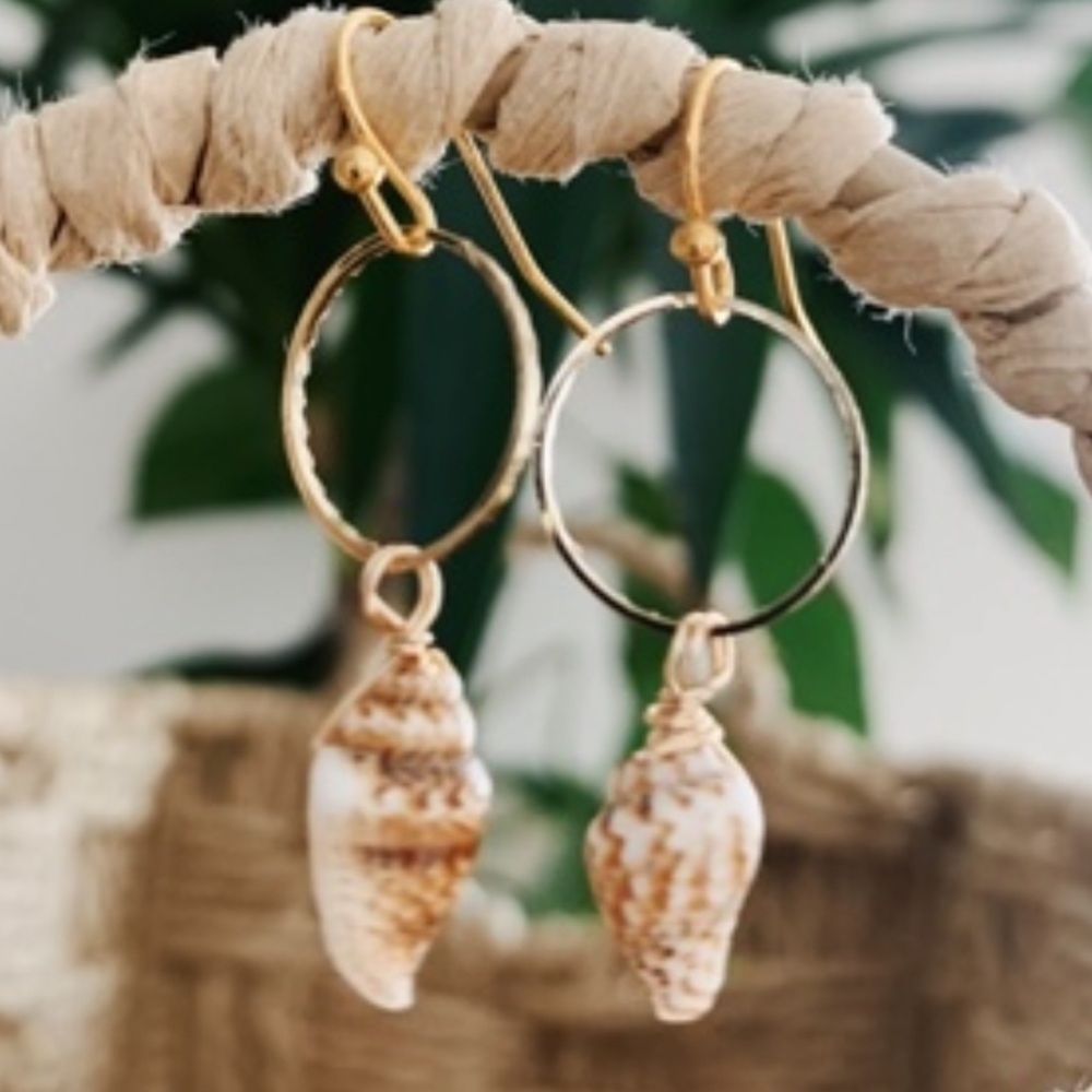 Gold Shell Hoop Earrings
